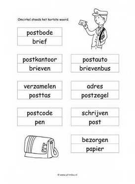 Werkblad postbode - Kortste woord